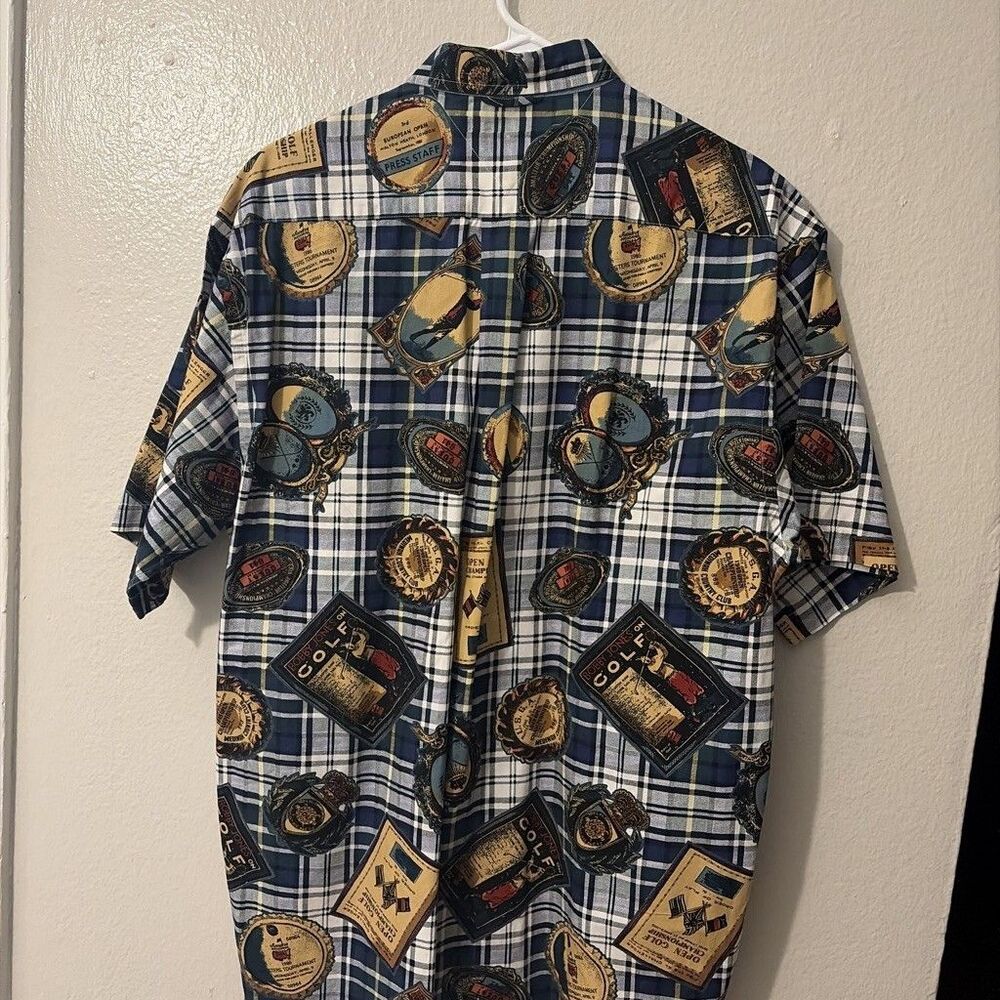 Vtg 90s TOMMY HILFIGER All Over Golf Print Shirt, Button Down Oxford Size M